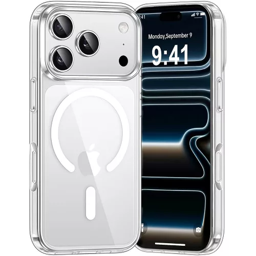 iPhone 17 Pro hátlaptok, telefon tok, MagSafe kompatibilis, erősített sarkokkal, átlátszó, Anti Shock Mag Case, 1.5mm OR (nagy kamera kivágás)