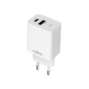   20W PD gyorstöltő hálózati adapter USB-C + USB-A portos telefon töltő, fehér – Maxlife MXTC-13-20AC