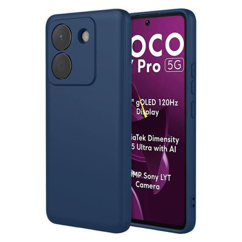 Xiaomi Poco M7 Pro 5G szilikon tok, hátlaptok, telefon tok, velúr belsővel, matt, stétkék, Silicon