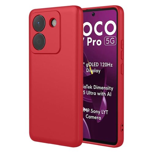 Xiaomi Poco M7 Pro 5G szilikon tok, hátlaptok, telefon tok, velúr belsővel, matt, piros, Silicon