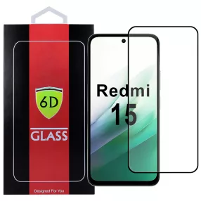   Xiaomi Redmi 15 4G / Redmi 15 5G üvegfólia, tempered glass, előlapi, 6D, edzett, hajlított, fekete kerettel