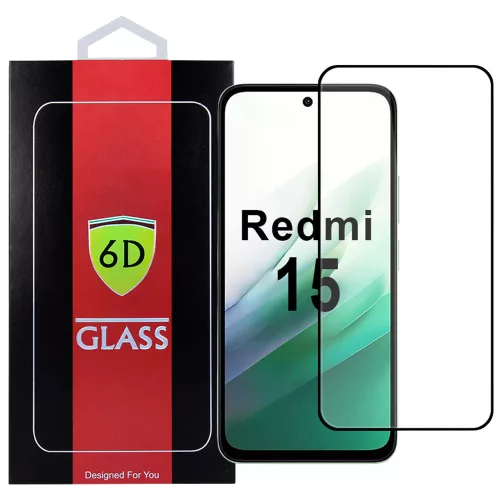 Xiaomi Redmi 15 4G / Redmi 15 5G üvegfólia, tempered glass, előlapi, 6D, edzett, hajlított, fekete kerettel