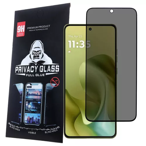 Motorola Moto G56 5G üvegfólia, tempered glass, előlapi, edzett, hajlított, fekete kerettel, betekintés védelemmel, Privacy