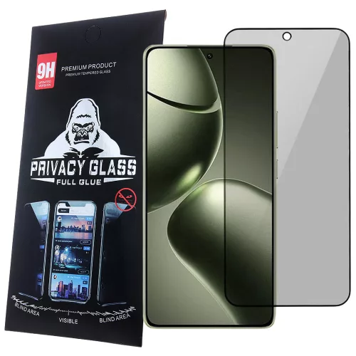 Xiaomi 15T 5G üvegfólia, tempered glass, előlapi, edzett, hajlított, fekete kerettel, betekintés védelemmel, Privacy