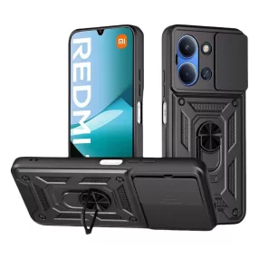   Xiaomi Redmi 15C 4G / Redmi 15C 5G hátlap tok, telefon tok, kitámasztható, mágneses, ütésálló, fekete, Defender Slide