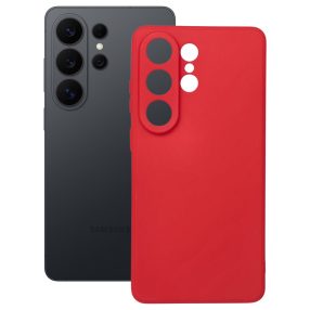   Samsung Galaxy S26 Ultra 5G szilikon tok, hátlaptok, telefon tok, velúr belsővel, matt, piros, Silicon