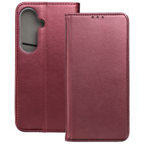   Samsung Galaxy S26 5G könyvtok, fliptok, telefon tok, mágneszáras, bankkártyatartós, bordó, Smart Magnetic
