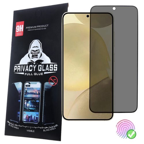 Samsung Galaxy S26 5G Privacy üvegfólia – 9H edzett, teljes képernyős, ujjlenyomat-olvasó kompatibilis, fekete keretes
