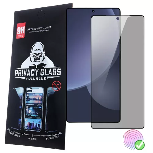 Samsung Galaxy S26 Ultra 5G Privacy üvegfólia – 9H edzett, teljes képernyős, ujjlenyomat-olvasó kompatibilis, fekete keretes