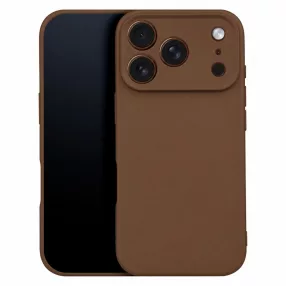   iPhone 18 Pro / 17 Pro szilikon tok – kameravédős, matt barna hátlaptok velúr belsővel, Silicon