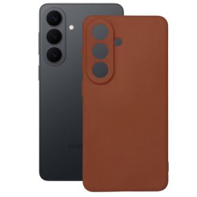   Samsung Galaxy S25 5G szilikon tok, hátlaptok, telefon tok, velúr belsővel, matt, barna, Silicon