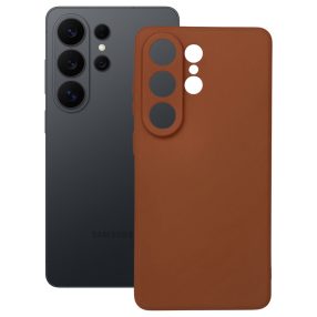   Samsung Galaxy S26 Ultra 5G szilikon tok, hátlaptok, telefon tok, velúr belsővel, matt, barna, Silicon