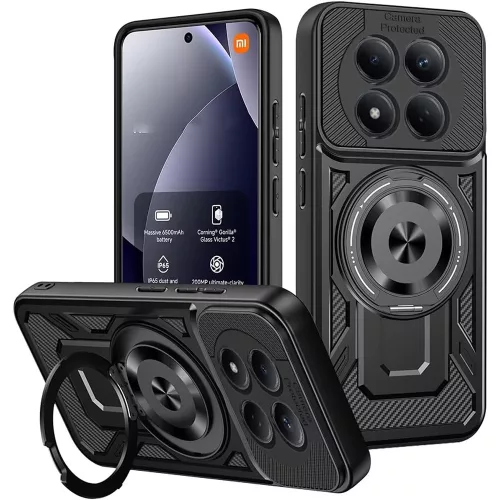 Xiaomi Redmi Note 15 Pro 5G Defender Armor Mag tok – mágneses, MagSafe kompatibilis, kitámasztható, ütésálló, fekete