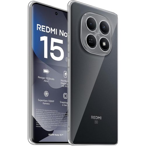 Xiaomi Redmi Note 15 4G / 5G szilikon tok, hátlaptok, telefon tok, kamera védelemmel, átlátszó, 2mm