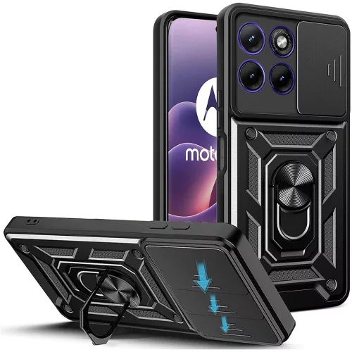 Motorola Edge 70 Fusion 5G hátlap tok, telefon tok, kitámasztható, mágneses, ütésálló, fekete, Defender Slide