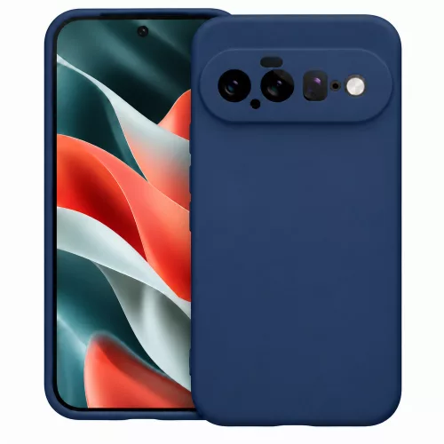 Google Pixel 11 szilikon tok – kameravédős, matt sötétkék hátlaptok velúr belsővel, Silicon