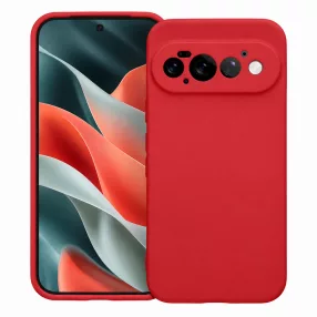  Google Pixel 11 Pro szilikon tok – kameravédős, matt piros hátlaptok velúr belsővel, Silicon
