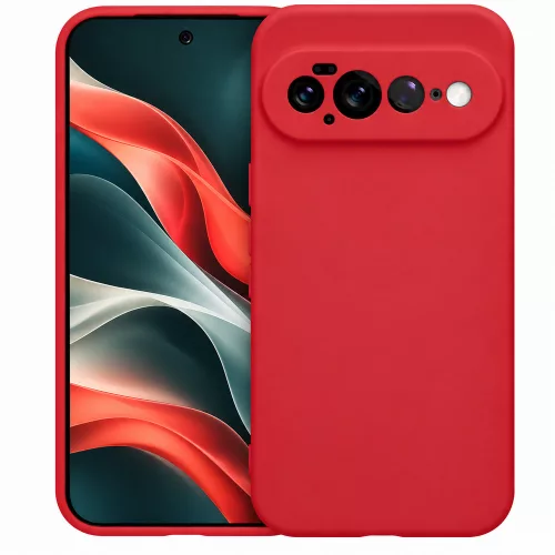 Google Pixel 11 Pro XL szilikon tok – kameravédős, matt piros hátlaptok velúr belsővel, Silicon