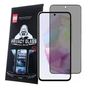   Samsung Galaxy A37 5G üvegfólia, tempered glass, előlapi, edzett, hajlított, fekete kerettel, betekintés védelemmel, Privacy