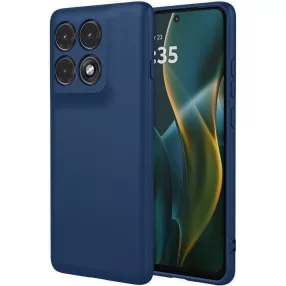   Motorola Edge 70 Pro 5G szilikon tok – kameravédős, matt sötétkék hátlaptok velúr belsővel, Silicon