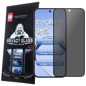   Realme 16 5G Privacy üvegfólia – teljes képernyős, edzett, fekete keretes, betekintésgátló