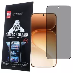   Honor 600 5G / 600 Pro 5G üvegfólia, tempered glass, előlapi, edzett, hajlított, fekete kerettel, betekintés védelemmel, Privacy