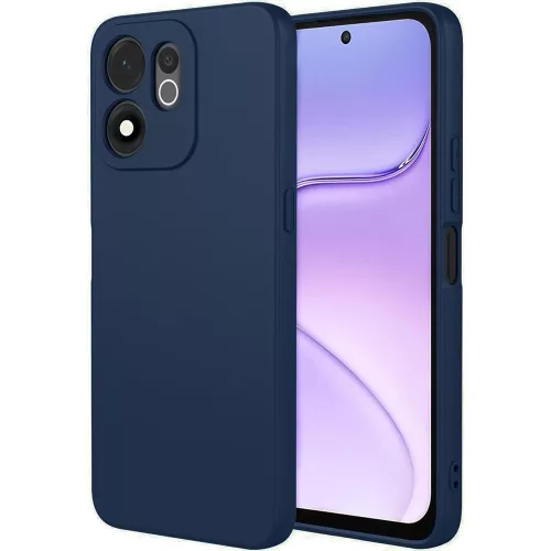 Honor 600 Smart 5G szilikon tok – kameravédős, matt sötétkék hátlaptok velúr belsővel, Silicon