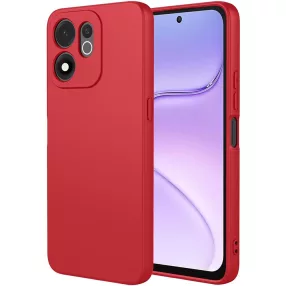   Honor 600 Smart 5G szilikon tok – kameravédős, matt piros hátlaptok velúr belsővel, Silicon