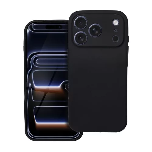 iPhone 18 Pro / 17 Pro szilikon tok – kameravédős, matt fekete hátlaptok velúr belsővel, Silicon
