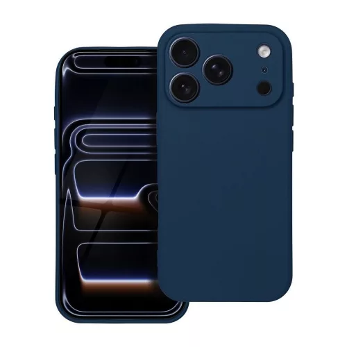 iPhone 18 Pro / 17 Pro szilikon tok – kameravédős, matt sötétkék hátlaptok velúr belsővel, Silicon