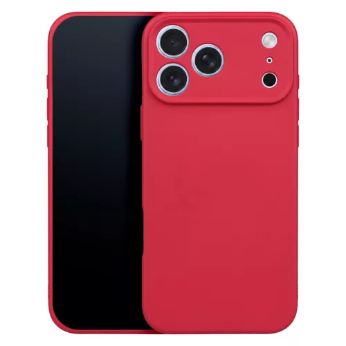 iPhone 18 Pro / 17 Pro szilikon tok – kameravédős, matt piros hátlaptok velúr belsővel, Silicon