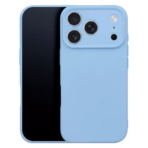 iPhone 18 Pro / 17 Pro szilikon tok – kameravédős, matt égszínkék hátlaptok velúr belsővel, Silicon