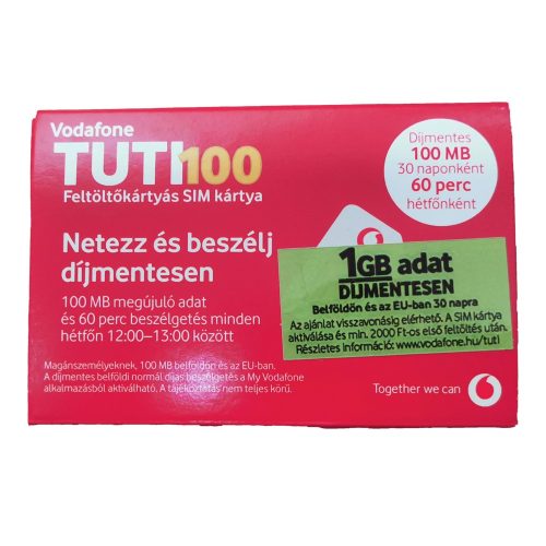 Vodafone sim kártya, Tuti100, aktiválatlan