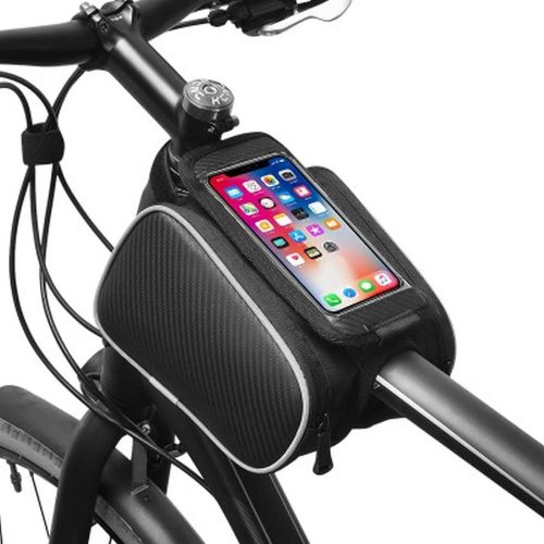 Univerzális kerékpáros / biciklis tartó, táska, 6,5", vázra szerelhető, több fakkos tároló, 1,5L, fekete, vízálló, Sahoo 128130L-A