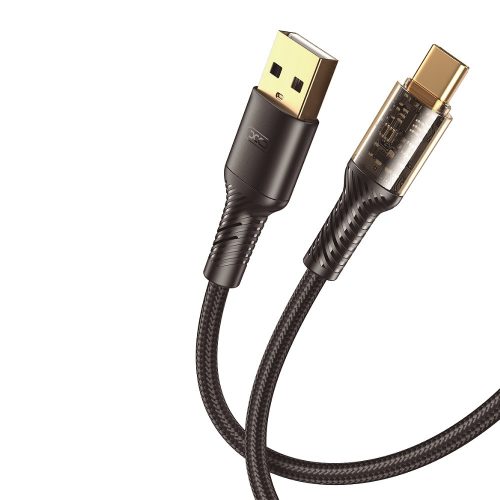 USB-C (Type-C) adatkábel, töltőkábel, USB-USB-C, szövet bevonat, fekete, 2.4A 1m, XO NB229