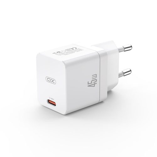 Hálózati töltőfej, adapter, USB-C (Type-C) port, gyorstöltő, PD 45W, fehér, XO CE09