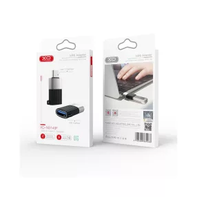   USB-A – USB-C OTG adapter – adatátvitel és töltés, 2,4A, fekete, XO NB149F