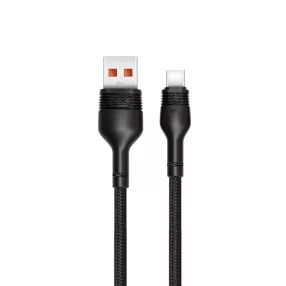   USB-C (Type-C) adatkábel, töltőkábel, USB-USB-C, szövet bevonat, fekete, 5A 1m, XO NB55