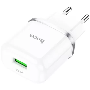   Hálózati töltőfej, USB-A port, QC3.0 18W, fehér, Hoco N3