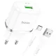 Hálózati töltőfej, adapter + Type-C adatkábel, töltőkábel, gyorstöltő, 3A 18W 1m, fehér, Hoco N3