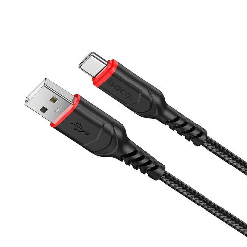 USB-C (Type-C) adatkábel, töltőkábel, USB-USB-C, szövet bevonat, fekete, 1m 3A, Hoco X59