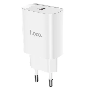   Hálózati töltőfej, adapter, USB-C (Type-C) port, gyorstöltő, PD 20W, fehér, Hoco N14