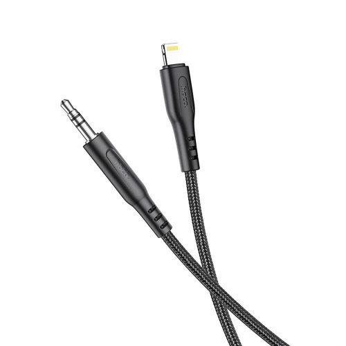 Audio kábel, aux kábel, iPhone 8pin, lightning - jack 3,5mm, szövet bevonat, fekete, 1m, Hoco UPA18