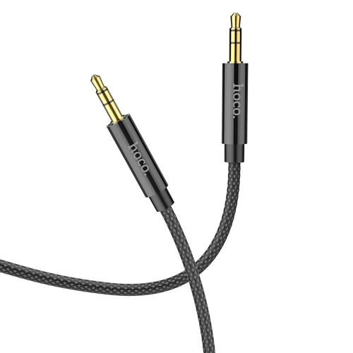 Jack-jack (3.5mm) audio kábel, szövettel bevont, fekete, 1m, Hoco UPA19