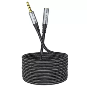   Audio hosszabbító kábel, jack 3.5mm / jack aljzat, szövettel bevont, fekete, 2M, Hoco UPA20