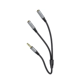  Hoco UPA21 2in1 3.5mm audio adapter kábel – 2x női jack → 1x férfi jack, 25 cm, szürke