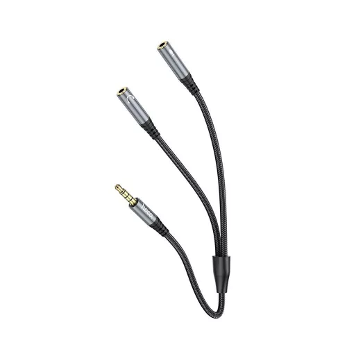 Hoco UPA21 2in1 3.5mm audio adapter kábel – 2x női jack → 1x férfi jack, 25 cm, szürke