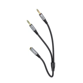   Hoco UPA21 2in1 3.5mm audio adapter kábel – női jack → 2x férfi jack, 25 cm, szürke
