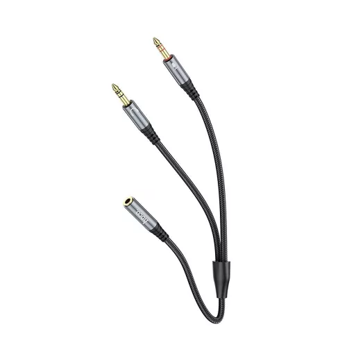 Hoco UPA21 2in1 3.5mm audio adapter kábel – női jack → 2x férfi jack, 25 cm, szürke