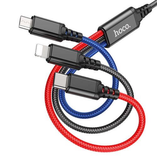 3in1 adatkábel, USB-A - micro USB / USB-C / iPhone 8pin, 2A 1m, többszínű, Hoco X76